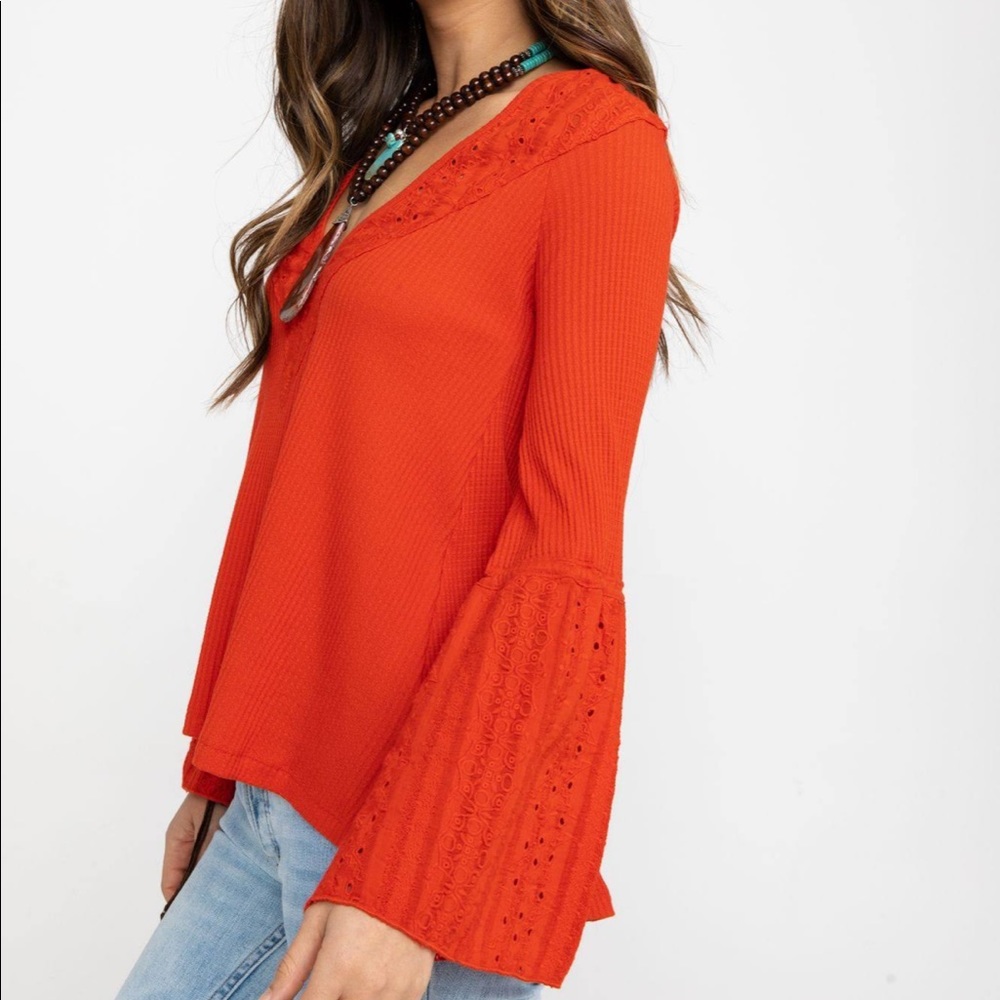 SOLD Free People Parisian Nights Top Vermillion - Picture 3 of 4